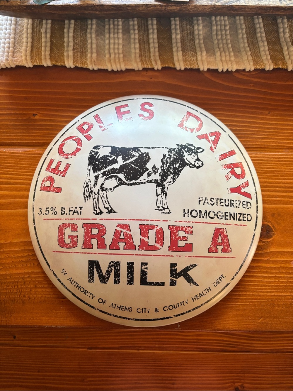 Peoples Dairy Grade A Milk Metal Wall Sign - White, Red, Black